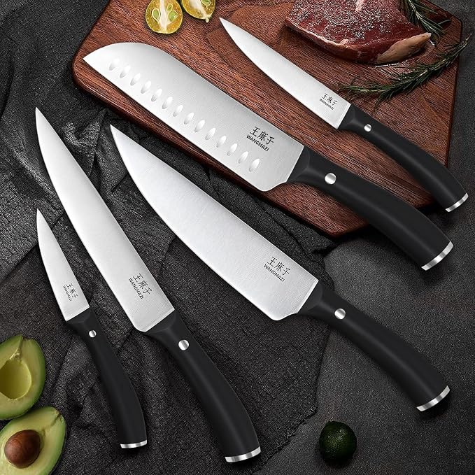 Professional Kitchen Knife Set, 15 Pcs Sharp Kitchen Knife Set with Built-In Knife Sharpener, Dishwasher Safe, German Stainless Steel Knife Block Set for Home Kitchen Gifts, Black