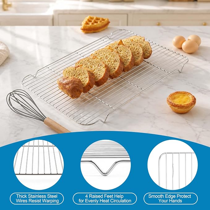 Herogo Large Baking Sheet with Wire Rack Set(2 Pans + 2 Racks), 20 x 14 x 1 Inch Stainless Steel Metal Cookie Pan Set for Baking & Roasting, Rust & Warp Resistant & Nonstick