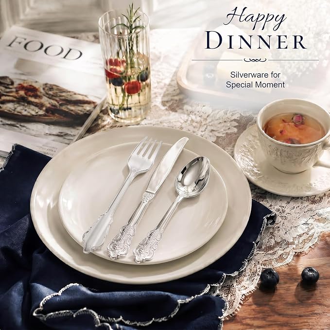 200 Pieces Silver Plastic Silverware Disposable - 50Guests Silverware Plastic Cutlery - Disposable Utensils Includes 100 Forks, 50 Spoons, 50 Knives Perfect for Christmas Wedding or Party