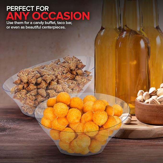 20oz Clear Plastic Serving Bowls (4 Pack) Medium Disposable Candy Dishes, Buffet Containers, Chips, Popcorn, Snacks, Mints, Salad Bar, Snack Bowl, Parties, Office Desk, Bridal Shower, Party Supplies