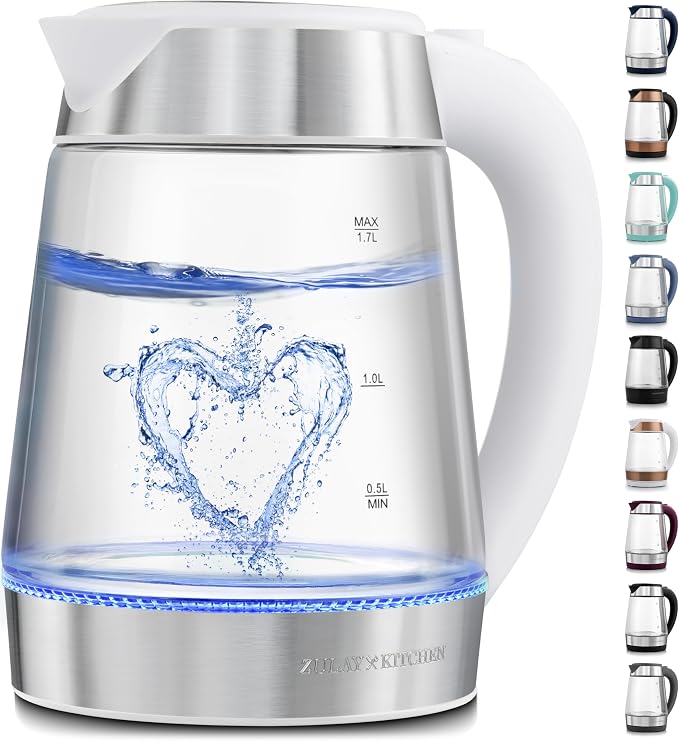Zulay Kitchen Fast Boiling Electric Water Kettle - 1.7L, 1500W, Auto Shut-Off for Overboil & Boil Dry Protection, Cool-Touch Handle, 360° Base - Rapid Teapot Boiler For Coffee & Tea - White
