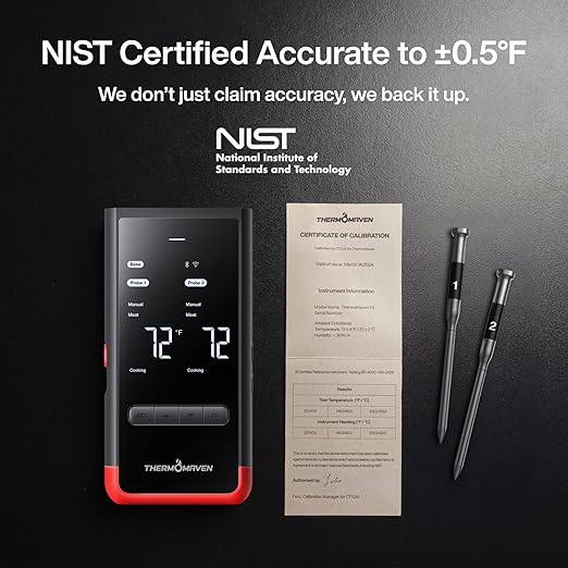 ThermoMaven WiFi Wireless Meat Thermometer, 2 Probes, Smart Base, 6 Sensors | Unlimted Monitor Range via APP, Commercial-Grade NIST Certified Accuracy, for Restaurant Kitchen, BBQ/Grill/Oven