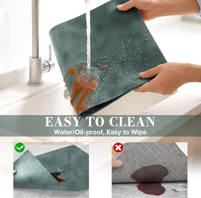 Roxifina Faux Leather Placemats Set of 4 - Vinyl Placemats Wipeable Waterproof Oil-Proof PU Place Mats Heat Resistant Reversible Table Mats for Dining, Kitchen, Outdoor, 12 x 17 Inch (Blue-Green Gray)