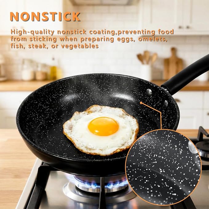 Nonstick Frying Pan 9 Inch Induction Skillet, Non Stick Metal Cookware with Heat Resistant Handle, Omelet Pan for Gas Ceramic Electric Stove, Scratch Resistant Kitchen Pan