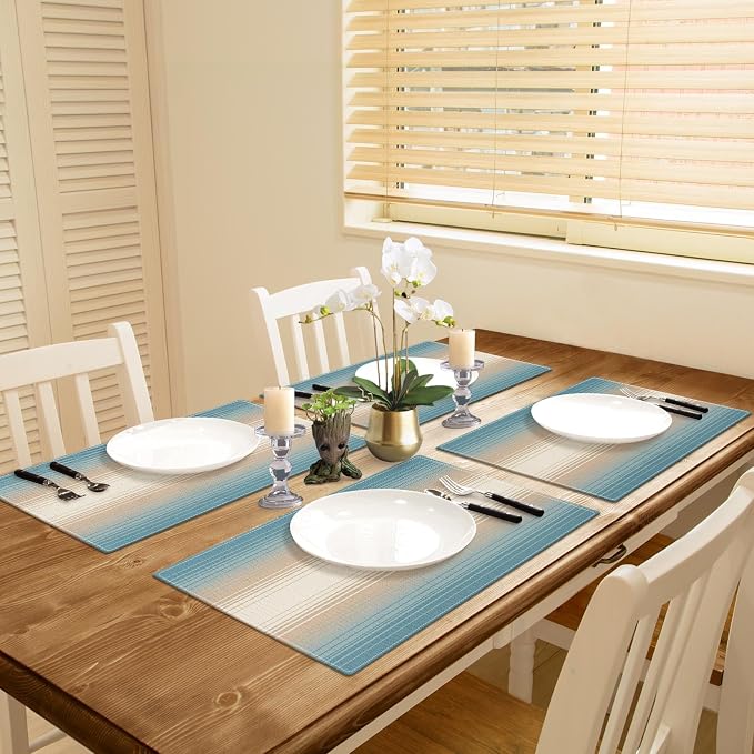Emvency Farmhouse Placemats Set of 4, 12x18 Inch, Boho Coastal | Western Striped Art Painting Table Mats for Outdoor Home Party Kitchen Dining Decoration