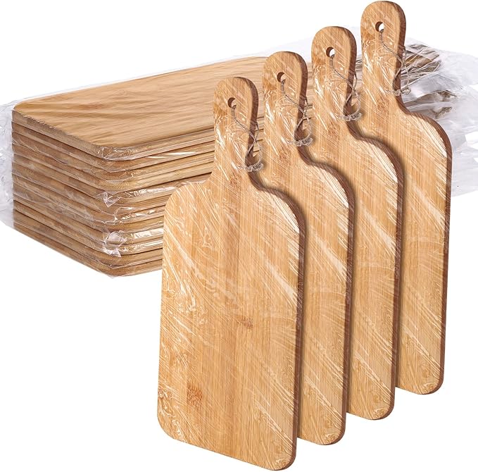 Patelai 12 Packs Wooden Cutting Board Set with Handles 15 x 7 Inch Large Kitchen Serving Plain Chopping Board Bulk Gifts for Mom for Vegetables Meat Pizza Cheese Fruit Bread(Bamboo)