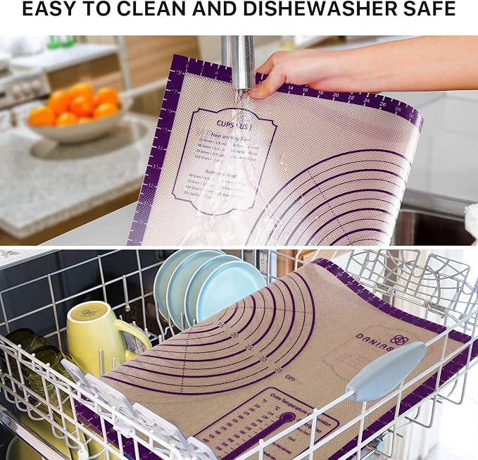 DANIA & DEAN 26"x16" Extra Thick Silicone Baking Mat for Pastry and Bread | Non-Slip & Non-Stick Mat with Measurements, for Pizza, Pie Crust, Dough Rolling, Pasta & Sourdough, Reusable Counter Sheet
