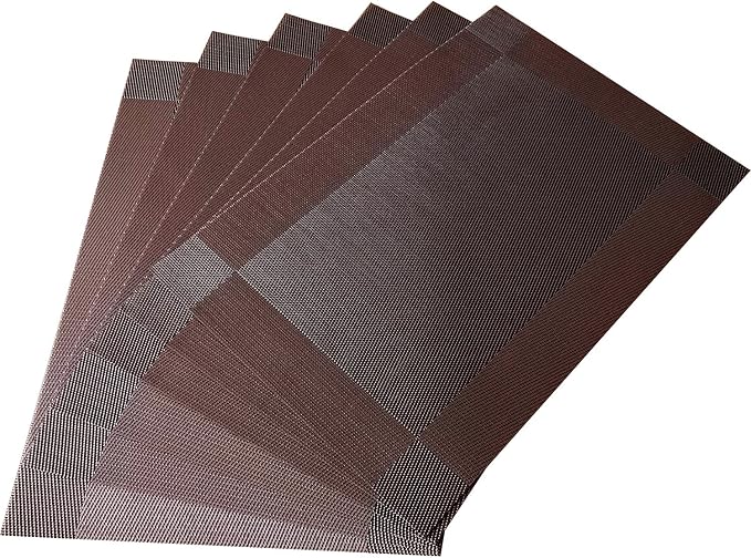 Table Placemats Dining Table Place Mats Set of 6 Heat Resistant Insulation Non-Slip Vinyl for Kitchen Dining Room 18" * 12" Brown
