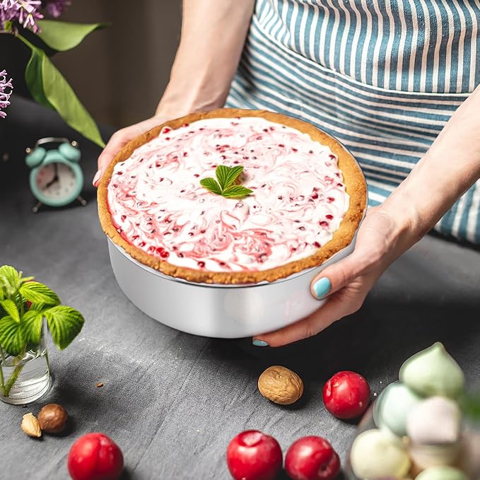 TeamFar 8 Inch Cake Pan, 8” x 3” Stainless Steel Round Baking Pan Set of 2 | Layer Cake Baking Tins for Wedding Birthday Party, Non-Toxic, Heavy Duty, Deep Straight Side, Mirror Finish, Dishwasher Safe