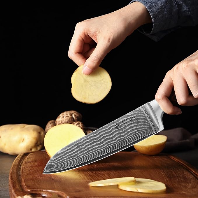 Wakoli EDIB 3-Piece Damascus Kitchen Knife Set in Wooden Gift Box | VG10 Core, 67-Layer Genuine Damascus Steel, 60 ± 2 HRC, Santoku, Utility and Paring Knife, Pakkawood Handles