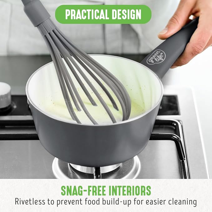 GreenLife 16 Piece Ceramic Nonstick Pots & Pans Cookware Set, Gray | PFAS-Free Nonstick Coating, Stockpot, Frying Pans, Saucepans, Sauté Pan, Stay-Cool Handles, Dishwasher & Oven Safe up to 350F
