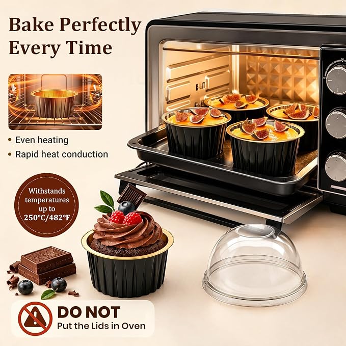 40 Pack Mini Cake Pans with Lids, 5 OZ Round Aluminum Foil Cupcake | Disposable Ramekins Muffin Tin, Cupcake Baking Cups with Lids, Mini Cake Containers Flan Molds for Wedding Birthday Party