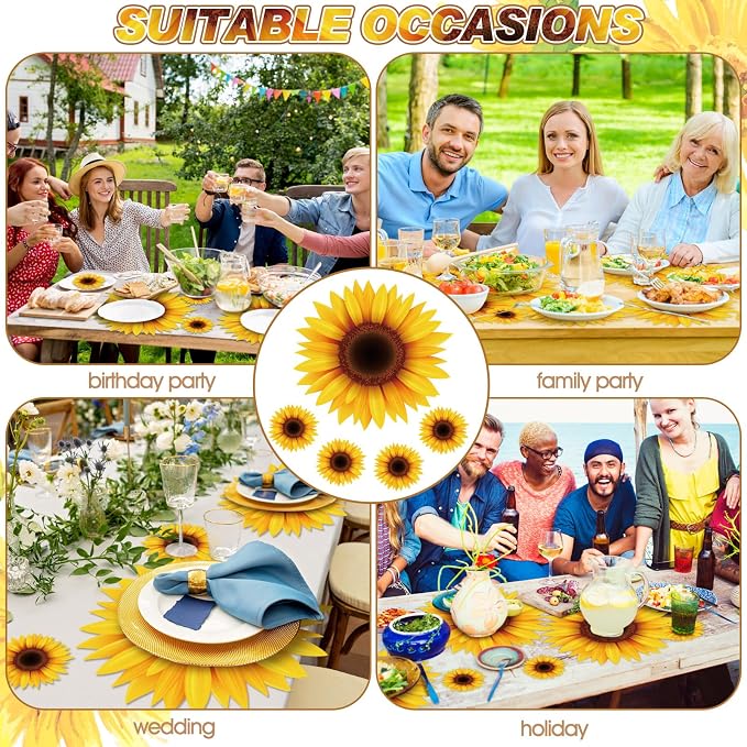 Geosar 200 Sunflower Placemats with Coasters Set, Disposable Paper Placemats and Coasters for Sunflower Table Decoration Outdoor Indoor for Summer Dining Table Decoration Wedding Shower Birthday