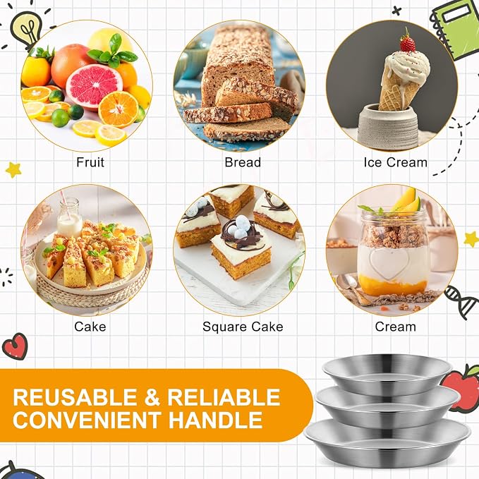 3 Pcs Stainless Steel Pie Pan Set, Pizza Pan Deep Pie Dish Pie Plate Baking Tray Dishes for Pizza Baking Serving Oven Grill, 3 Sizes