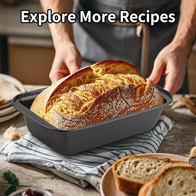 Novery 2PCS 8"x4" Non-Stick Carbon Steel Loaf Bread Baking Pans | Even Heating, Easy Release, For Homemade Bread Meatloaf Brownies Cakes, Sourdough, Lasagna, Rectangle Bakeware