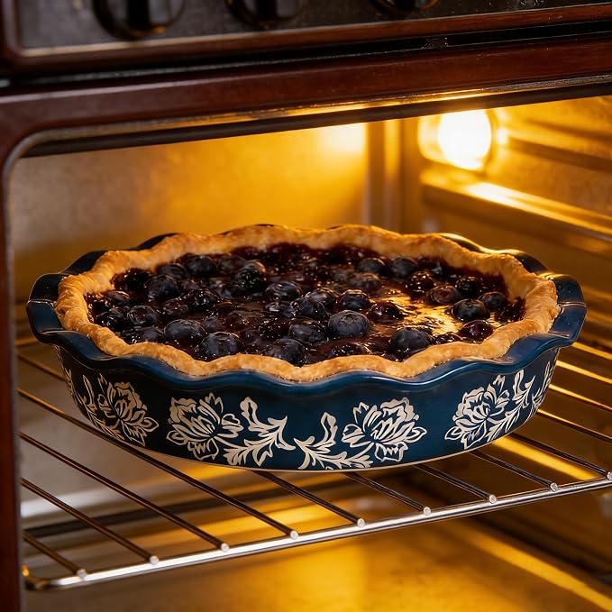 Wisenvoy Pie Pan Ceramic Pie Dish Blue Pie Plate Porcelain Deep Dish Pie Pan Non-Stick Pie Pans
