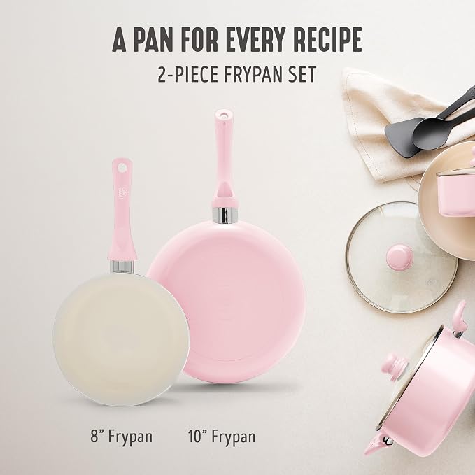 GreenLife 2 Piece (8" & 10") Ceramic Nonstick Skillet Set, Blush Pink | PFAS-Free Nonstick Coating, Frying Pans, Omelet Pans, Everyday Pan, Induction Ready, All Stovetop Compatible, Dishwasher Safe