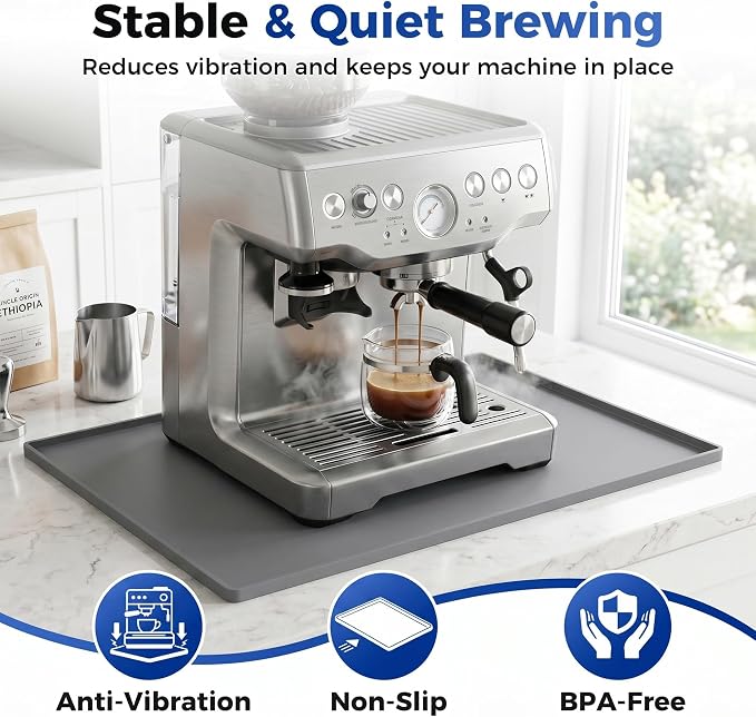Golener Coffee Bar Mat, Silicone Coffee Mat with Raised Edges, 24"x16" | Coffee Mat for Countertop, Waterproof Coffee Station Mat, Dish Drying Mat Under Rack, Heat Resistant Coffee Machine Mat, Gray