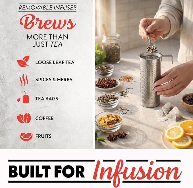 Gourmia Electric Glass Kettle – 1.7L Programmable Tea & Coffee Brewer with Digital Touch Display, 6 Presets, Removable Stainless Steel Infuser, Cordless with 360° Swivel Base, White