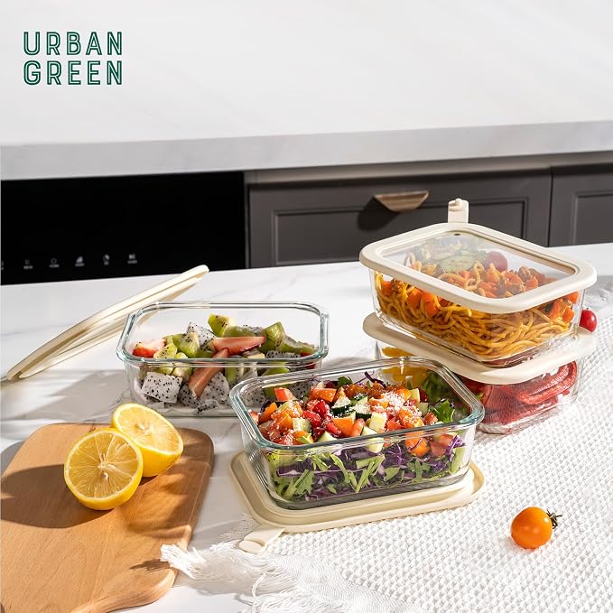 Glass Food Storage Containers with Glass Lids, Microwave Safe Food Container Set, Aitight Meal Prep Container Set, LeakProof, 100% Plastic Free, 5 Pack