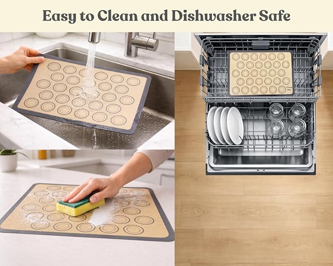 Macaron Silicone Baking Mats Set of 2, Half Sheet Nonstick Reusable Extra Thick Baking Sheet Liners for Macarons, Cookies and Pastry, Gray