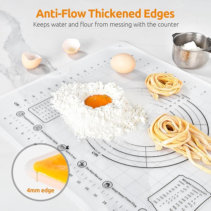 U-Taste Silicone Pastry Mat, Dough Rolling Baking Sheet, 16x20"/Transparent | Food-Grade Liquid Silicone, Non-Stick Non-Slip, Baking Supplies for Pizza Cookie Pie Crust, Clear Measurement & Raised Edges