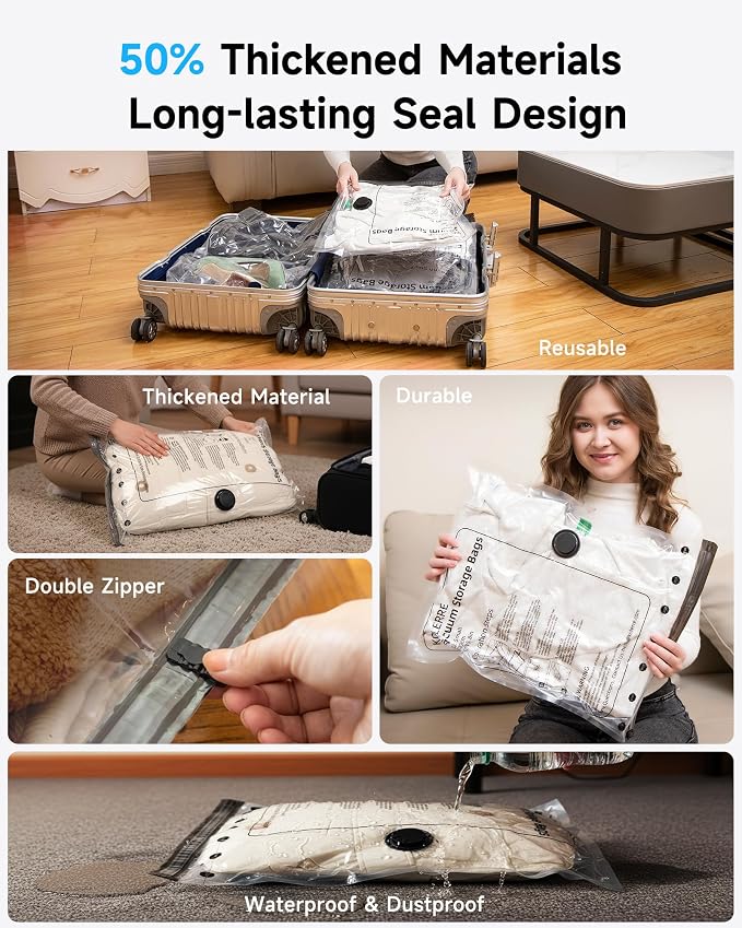 20 Pack Travel Vacuum Bags with Upgraded Rechargeable Pump, 4 Sizes Space Saver Vacuum Storage Bags for Luggage and Suitcase, Compression Bags for Packing, Vacuum Seal Bags for Clothing Travel