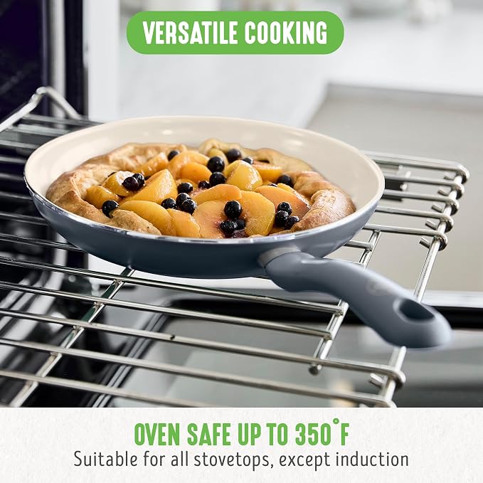 GreenLife 16 Piece Ceramic Nonstick Pots & Pans Cookware Set, Gray | PFAS-Free Nonstick Coating, Stockpot, Frying Pans, Saucepans, Sauté Pan, Stay-Cool Handles, Dishwasher & Oven Safe up to 350F
