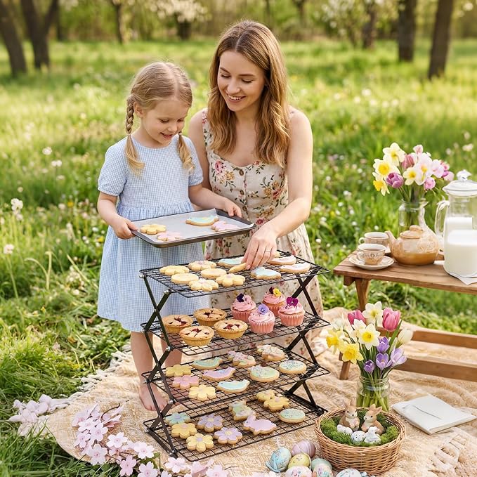ShellKingdom 4 Tier Collapsible Cooling Rack, Outdoor Camping Picnic Shelf | Wire Cooling Rack for Baking, Cookies, Cake, Roasting, Grilling, Drying Rack