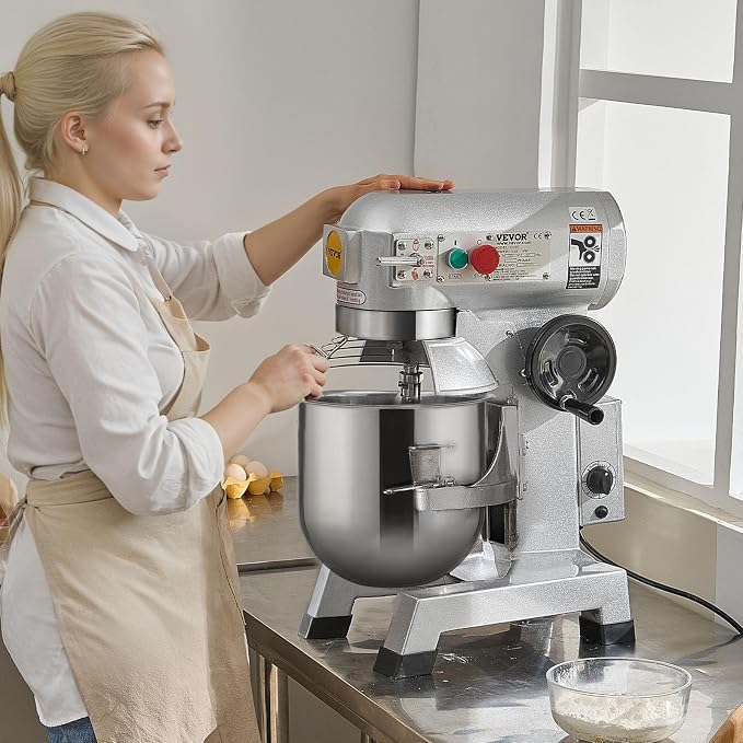 VEVOR Commercial Food Mixer, 20Qt Commercial Mixer with Timing Function, 750W Stainless Steel Bowl Heavy Duty Electric Food Mixer Commercial with 3 Speeds Adjustable 108/199/382 RPM, Dough Hook Whisk