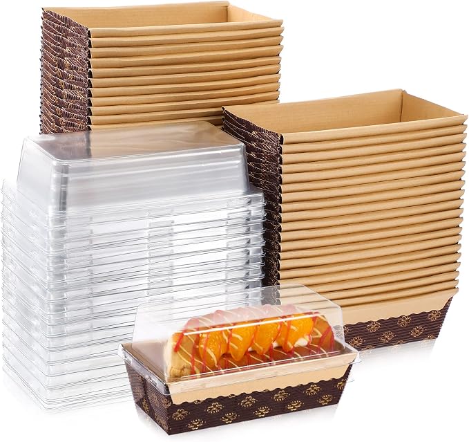 50 Pcs Paper Baking Loaf Pan with Lids Disposable Paper Pans Mold for Christmas Winter Birthday Cake Bread Bakery Holiday Gifts(5.91 x 2.48 x 1.94 Inches)