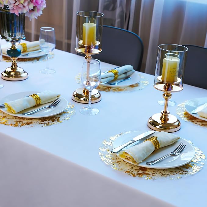 Snowkingdom 100 Pack Gold Disposable Placemats Foil Mesh 13 Inch Round Pressed Fall Table Mates 100 Set of Gold Doilies for Dining Table Wedding Birthday Party Holiday Home Decoration