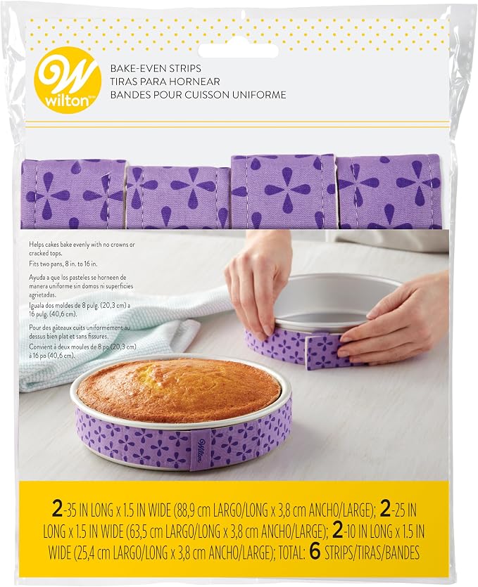 Wilton Bake-Even Cake Pan Strips, Evenly Baked, 6-Piece Set | Absorbent Cake Pan Strips Prevent Domed Tops & Cracked Edges, 6-Piece Set Fits Multiple Pan Sizes for Evenly Baked Cakes