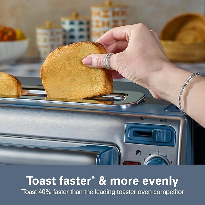 Hamilton Beach 2-in-1 Countertop Toaster Oven and Long Slot 2 Slice Toaster | Bake, Broil Toast | 2 Rack Positions | 60 Minute Timer | Automatic Shut Off | Shade Selector | Kitchen Makeover Blue | 31158J