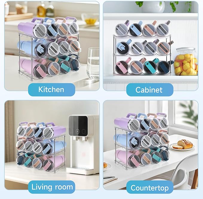 Larger Water Bottle Organizer for Stanley 40 oz Tumbler, Tumbler Organizer | Stackable Water Bottle Holder Rack for Cabinet, Kitchen Storage Organizer for for Stanley Cup Accessories, Tumbler Storage