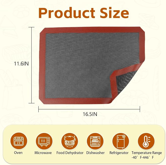 2PCS 16.5"x11.6" Perforated Baking Mats, Silicone Half Sheet Pan Black | Hollow Out Reusable Oven Liners Heat Resistant Non-Stick Mat for Making Cookie/Bread/Pizza/Macaron/Pastry/Eclair(Corner Cut)
