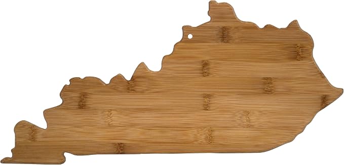 Totally Bamboo Kentucky State Shaped Bamboo Serving and Cutting Board | State charcuterie board with natural bamboo grain. Knife-friendly surface for food prep. Hang tie for wall display.