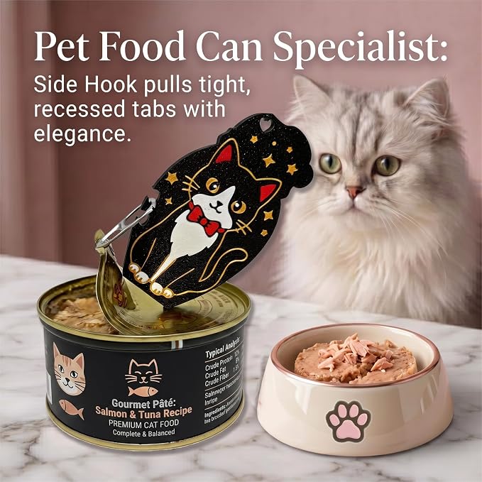 Pull Tab Can Opener Cat Food Can Opener for Soda Pet Cans Easy Open for Weak Hands Arthritis Seniors Long Nails Magnetic Portable with Lanyard Fridge Magnet Pink Cat