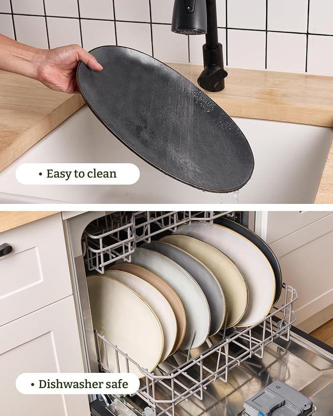 famiware Serving Platters Set of 3 Sizes - Oval, Matte Dark Charcoal | 15.59"/14.3"/12.9" Fine Stoneware Serving Trays for Party, Entertaining for Food, Turkey, Cheese, Microwave Dishwasher Safe