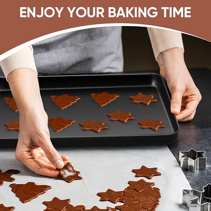 E-far 2 Pack Baking Sheet, 16" x 12" x 1" Large Cookie Sheet Pan for Baking | Nonstick Carbon Steel, Half Sheet Baking Pans Trays for Oven, Roasting/Cooking, Non-toxic & Healthy, Heavy Duty, Easy Clean