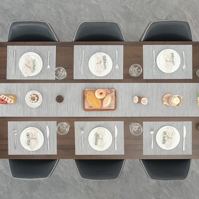 Myir JUN Placemats Set of 6 Kitchen and Dining Table Placemats | Vinyl Placemats Place Mats Indoor/Outdoor Set of 6 Washable Table Mats Non-Slip Place mats for Dining Table, Silver