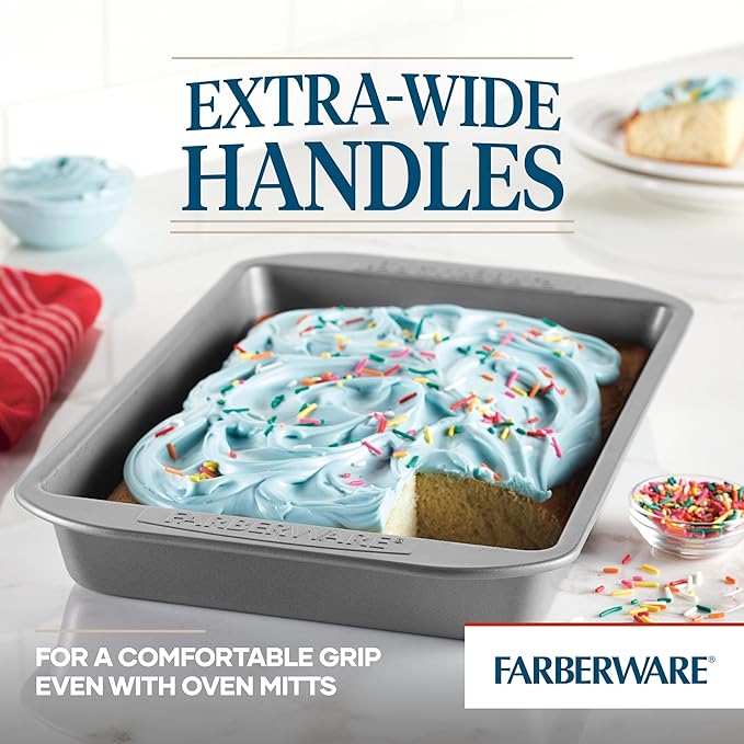 Farberware Nonstick 9x13 Baking Pan - Warp-Resistant Brownie Cake Pan | Lasagna Pan, Sheet Cake, Baking Dish, PFAS-Free, Dishwasher Safe, Oven Safe to 450F, Even Heating, Easy Release, Gray