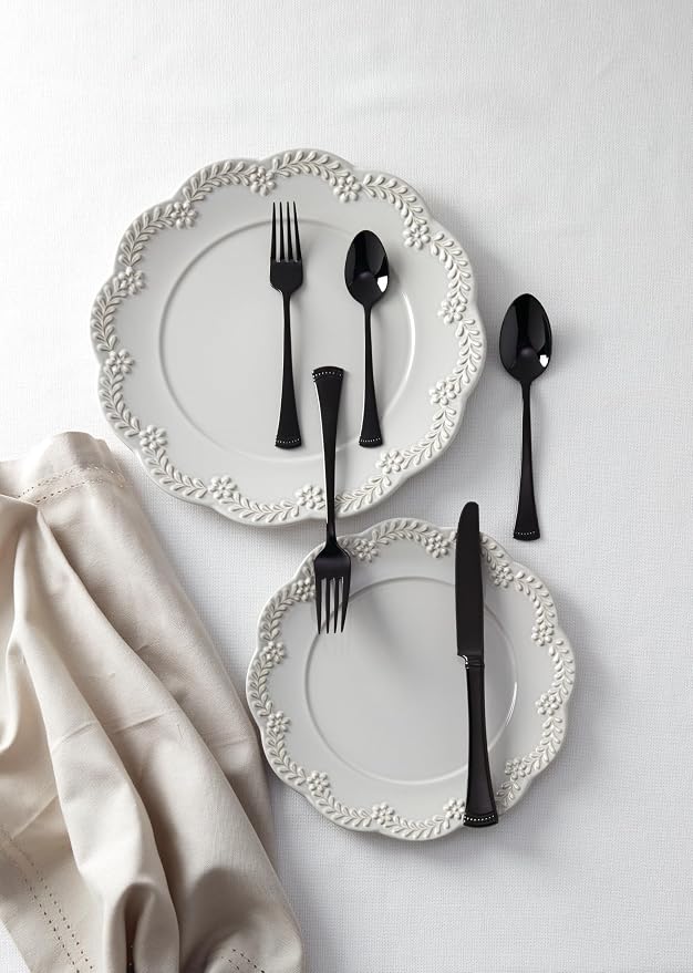 Lenox 893677 Portola Black 20-Piece Flatware Set | black, dishwasher safe | includes knives, forks, and spoons | heavy duty, cutlery set for kitchen and dining, utensil set