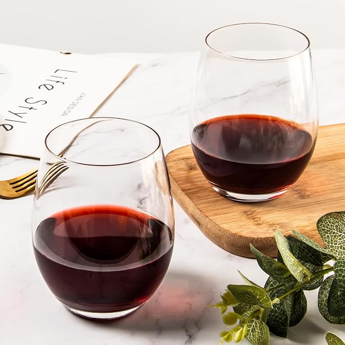 SHYRC Stemless Wine Glasses, 15 oz Stemless Glasses Set of 12 for Red or White Wine, Stemless Glassware, No Stem Wine Glasses, Drinking Glasses, Clear