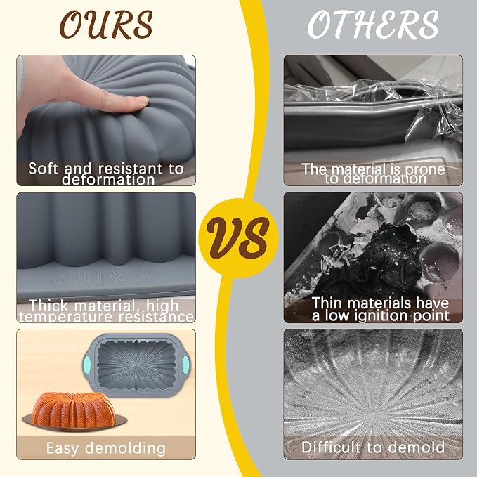44 Pieces Silicone Cake Pan Set, 3 Sizes Silicone Fluted Bread Pan with Reusable Baking Cups, Food Grade Baking Mold for Brownie, Bread, Muffin, Light Grey