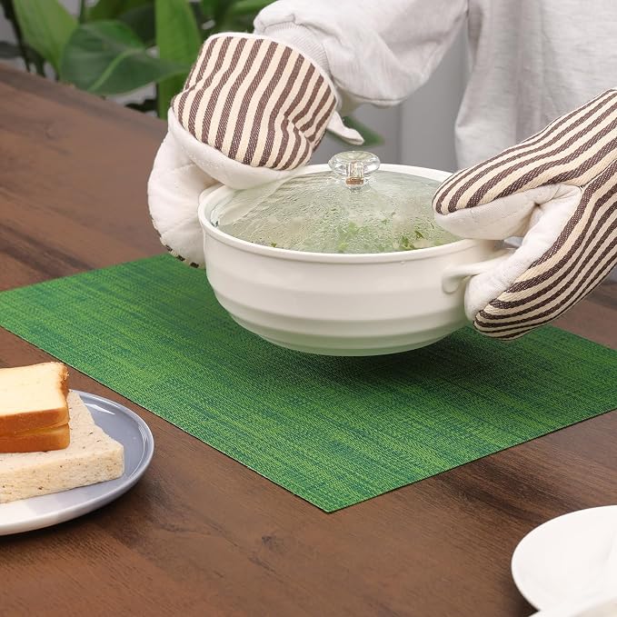 Myir JUN Placemats Set of 4 Kitchen and Dining Table Placemats | Vinyl Placemats Place Mats Indoor/Outdoor Set of 4 Washable Table Mats Non-Slip Place mats for Dining Table, Dark Green