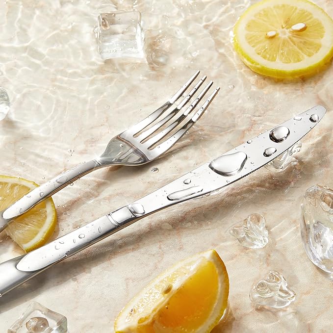 40-Piece Flatware Set, 18/10 Stainless Steel Silverware Set for 8 | Bead Edge Design, Matte Silver Finish, Dishwasher Safe, Elegant Table Setting, Daily Dining & Special Occasions
