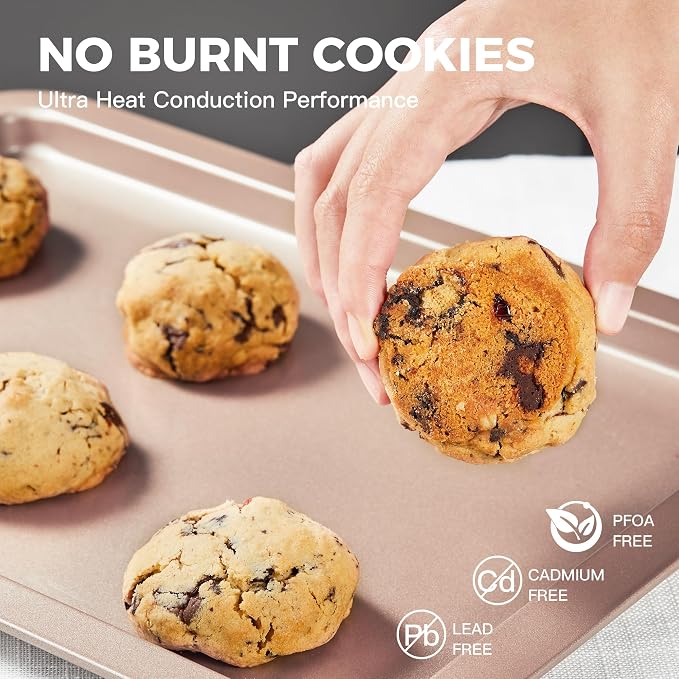 Cookie Sheets, Baking Sheet Set, Nonstick Oven Pan with Wider Grips, 3 Pack Half/Jelly Roll/Quarter Baking Tray, Premium & Dishwasher Safe