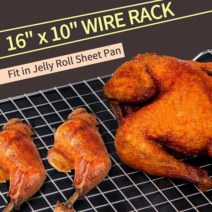 2PCS Cooling Rack for Cooking and Baking, 16" x 10" Wire Rack,Silver | Thick Wire Rack, Oven & Dishwasher Safe, for Roasting, Grilling, Drying, Fits Half Sheet Pan