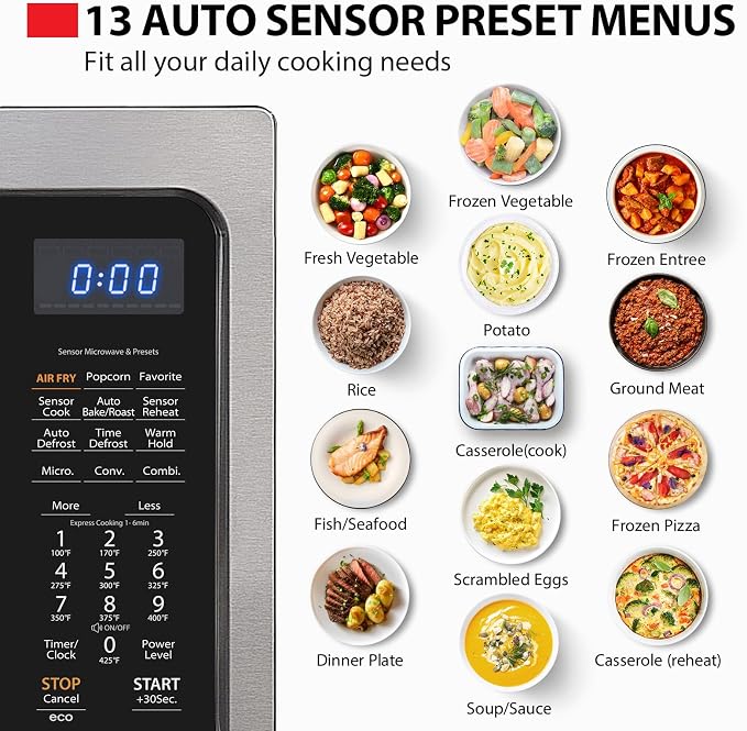 TOSHIBA 4-in-1 Countertop Microwave Oven with Air Fryer, 1.5 Cu.Ft, 1000W | Smart Sensor, Convection, Mute Function, Position Memory Turntable, for Home Kitchen, Black Stainless Steel